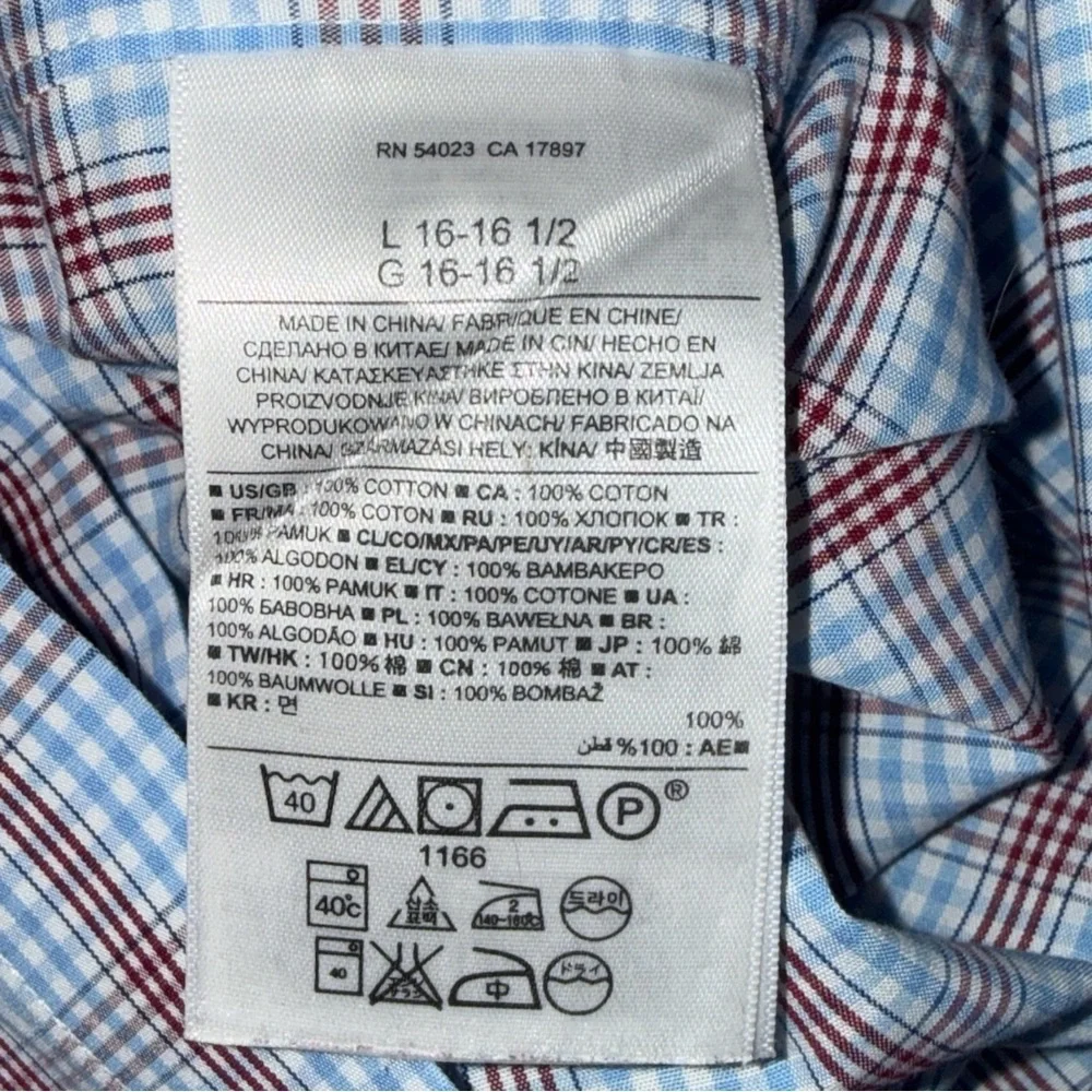 Banana Republic Men’s Non-Iron Classic Fit Plaid Shirt L 16–16.5 Red White Blue